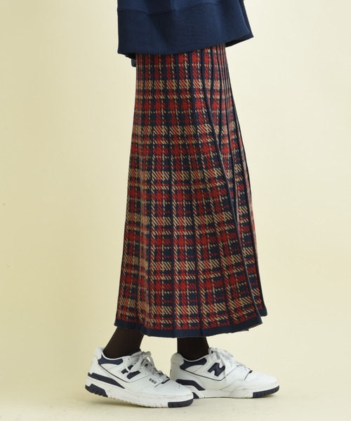 INTERPLANET（インタープラネット）の「パネルチェックニットプリーツスカート（スカート・レディース・ブラック/レッド・FREE）」の10枚目の写真
