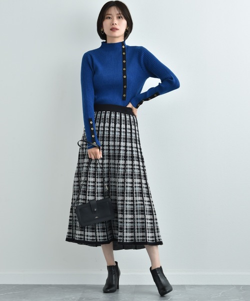 INTERPLANET（インタープラネット）の「パネルチェックニットプリーツスカート（スカート・レディース・ブラック/レッド・FREE）」の16枚目の写真