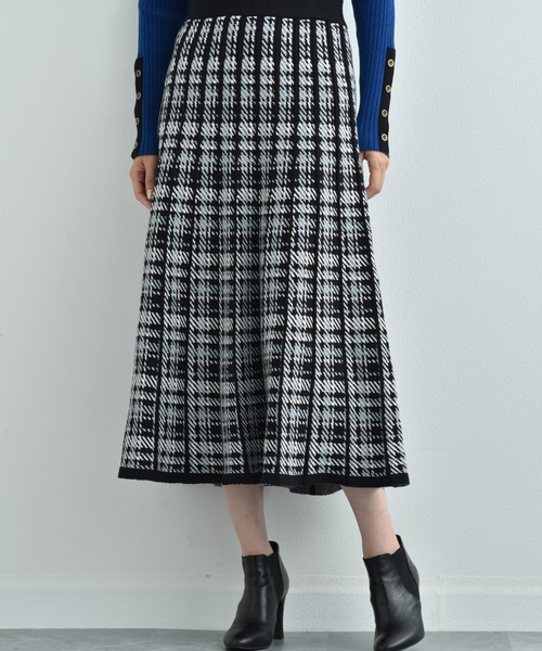 INTERPLANET（インタープラネット）の「パネルチェックニットプリーツスカート（スカート・レディース・ブラック/レッド・FREE）」の22枚目の写真