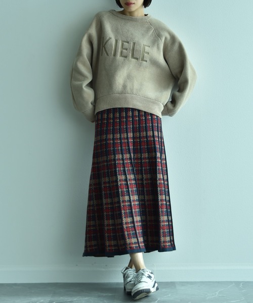 INTERPLANET（インタープラネット）の「パネルチェックニットプリーツスカート（スカート・レディース・ブラック/レッド・FREE）」の14枚目の写真