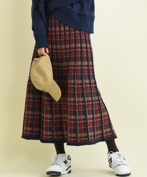 INTERPLANET（インタープラネット）の「パネルチェックニットプリーツスカート（スカート・レディース・ブラック/レッド・FREE）」の15枚目の写真