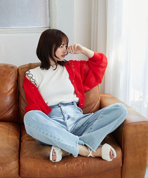 MAJESTIC LEGON（マジェスティックレゴン）の「ノースリフリルメロウリブトップス（Tシャツ/カットソー・レディース・ブラック/ブラック系その他/オレンジ/アイボリー・MEDIUM）」の10枚目の写真
