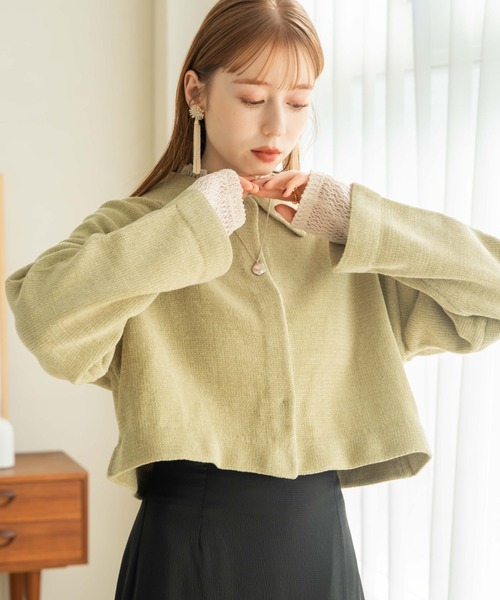 hinari（ヒナリ）の「ショートモールニットカーディガン（ニット/セーター・レディース・アイボリー/ブラウン/ライトグリーン・FREE）」の17枚目の写真