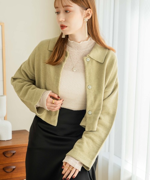 hinari（ヒナリ）の「ショートモールニットカーディガン（ニット/セーター・レディース・アイボリー/ブラウン/ライトグリーン・FREE）」の19枚目の写真