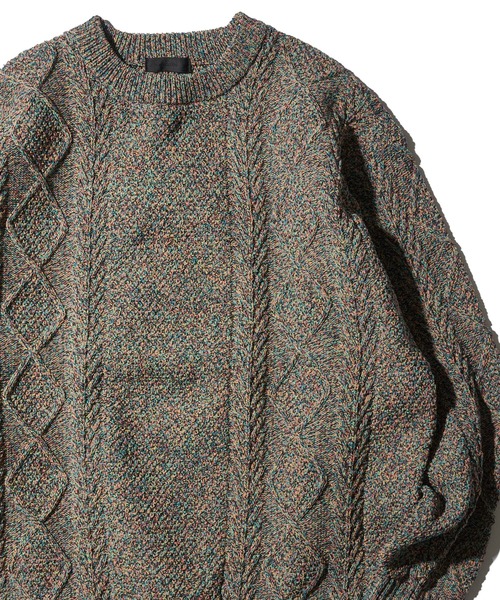 ADPOSION(アドポーション)の「【WEB限定】ミックススフレ ウォッシャブルケーブルクルーネックニット(ニット/セーター・メンズ・イエロー/オレンジ/ブルー/ネイビー・X-LARGE/MEDIUM/LARGE)」の3枚目の写真