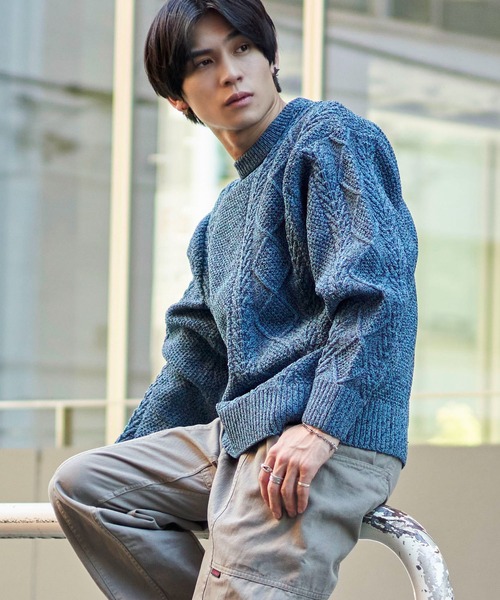 ADPOSION(アドポーション)の「【WEB限定】ミックススフレ ウォッシャブルケーブルクルーネックニット(ニット/セーター・メンズ・イエロー/オレンジ/ブルー/ネイビー・X-LARGE/MEDIUM/LARGE)」の15枚目の写真