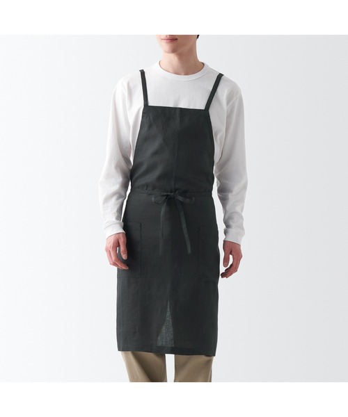 無印良品(ムジルシリョウヒン)の「麻平織 カフェエプロン フリーサイズ ダークグレー(エプロン・メンズ・ダークグレー・FREE)」の4枚目の写真