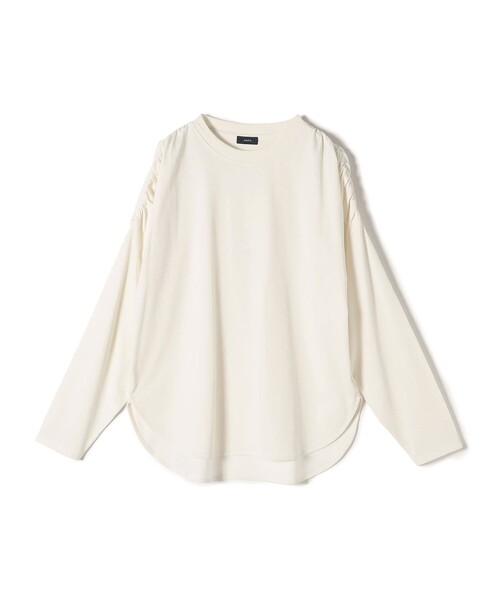 SHIPS(シップス)の「* 〈洗濯機可能〉ショルダー ギャザー ラウンド へム ロング スリーブ TEE ◇(Tシャツ/カットソー・レディース・チャコールグレー/ブルー系/オフホワイト・SMALL/MEDIUM)」の4枚目の写真
