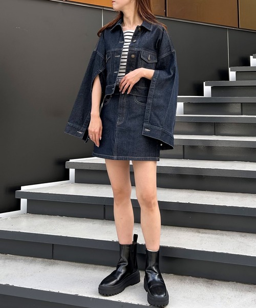 INGNI（イング）の「袖スリットGジャン(セットアップ対応)（デニムジャケット・レディース・グレー/インディゴブルー・M）」の10枚目の写真