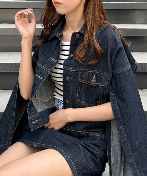 INGNI（イング）の「袖スリットGジャン(セットアップ対応)（デニムジャケット・レディース・グレー/インディゴブルー・M）」の6枚目の写真