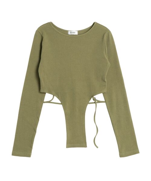 EVRIS（エヴリス）の「バックストラップリブトップス（Tシャツ/カットソー・レディース・ブラック/カーキ/ホワイト/グレー・FREE）」の13枚目の写真