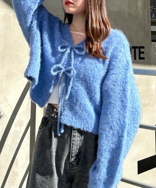 INGNI（イング）の「フロントリボンブークレーニットカーディガン(前後2way)（カーディガン/ボレロ・レディース・ピンク系/グレー/ブルー/アイボリー/ピンク・M）」の3枚目の写真