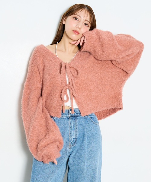 INGNI（イング）の「フロントリボンブークレーニットカーディガン(前後2way)（カーディガン/ボレロ・レディース・ピンク系/グレー/ブルー/アイボリー/ピンク・M）」の12枚目の写真