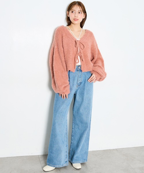 INGNI（イング）の「フロントリボンブークレーニットカーディガン(前後2way)（カーディガン/ボレロ・レディース・ピンク系/グレー/ブルー/アイボリー/ピンク・M）」の13枚目の写真