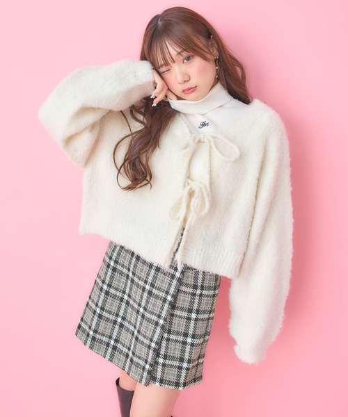 セール】フロントリボンブークレーニットカーディガン(前後2way