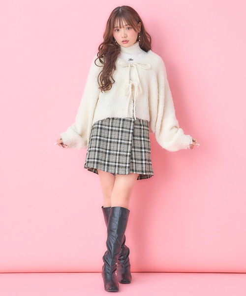 Burberry フロントリボン 薄いピンク ミニカーディガン セール】フロントリボンブークレーニットカーディガン(前後2way