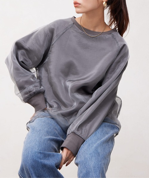 Chez toi（シェトワ）の「オーガンジーレイヤードプルオーバー（Tシャツ/カットソー・レディース・オフホワイト/グレー/ブラック・FREE）」の3枚目の写真