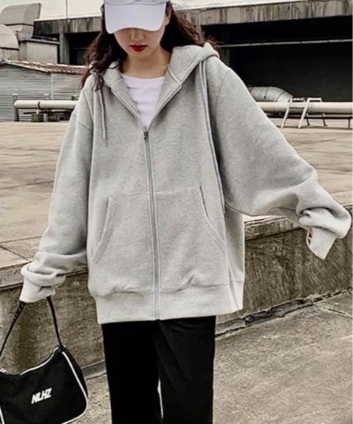 Burner（バーナー）の「【BURNER Recommend Select】オーバーシルエット センタージップ　 パーカー oku-tops-716759978721-15　Y（パーカー・レディース・ブラック/グレー・XXL/XL/L）」の2枚目の写真