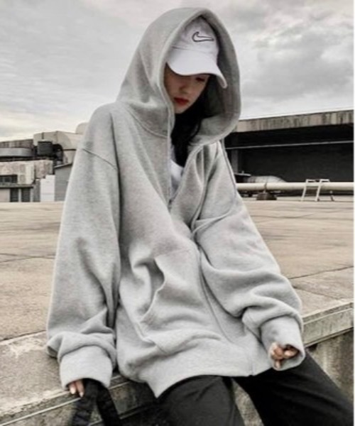 Burner（バーナー）の「【BURNER Recommend Select】オーバーシルエット センタージップ　 パーカー oku-tops-716759978721-15　Y（パーカー・レディース・ブラック/グレー・XXL/XL/L）」の7枚目の写真