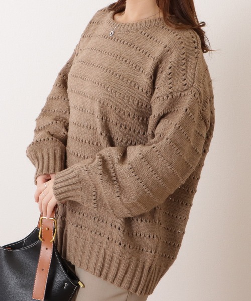 Lace Ladies(レースレディース)の「アイレットゆるニット長袖プルオーバー(ニット/セーター・レディース・ベージュ/ブラック/ブルー/アイボリー・FREE)」の3枚目の写真
