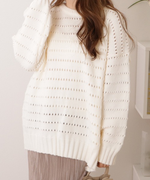 Lace Ladies(レースレディース)の「アイレットゆるニット長袖プルオーバー(ニット/セーター・レディース・ベージュ/ブラック/ブルー/アイボリー・FREE)」の5枚目の写真