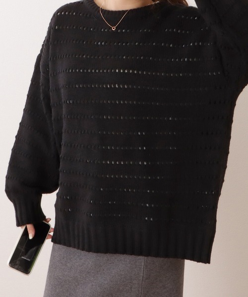 Lace Ladies(レースレディース)の「アイレットゆるニット長袖プルオーバー(ニット/セーター・レディース・ベージュ/ブラック/ブルー/アイボリー・FREE)」の14枚目の写真
