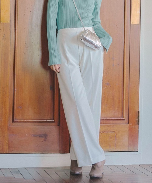 Droite lautreamont（ドロワットロートレアモン）の「両面起毛ワイドパンツ≪洗濯機で洗える≫（スラックス・レディース・オレンジ/オフホワイト/ブラック・S/M/XS）」の2枚目の写真