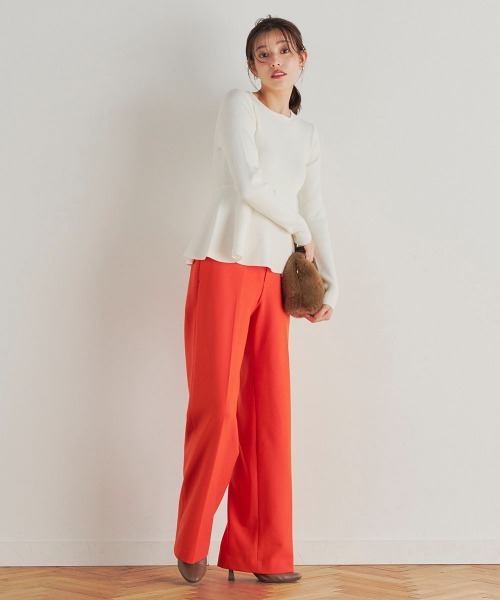 Droite lautreamont（ドロワットロートレアモン）の「両面起毛ワイドパンツ≪洗濯機で洗える≫（スラックス・レディース・オレンジ/オフホワイト/ブラック・S/M/XS）」の19枚目の写真