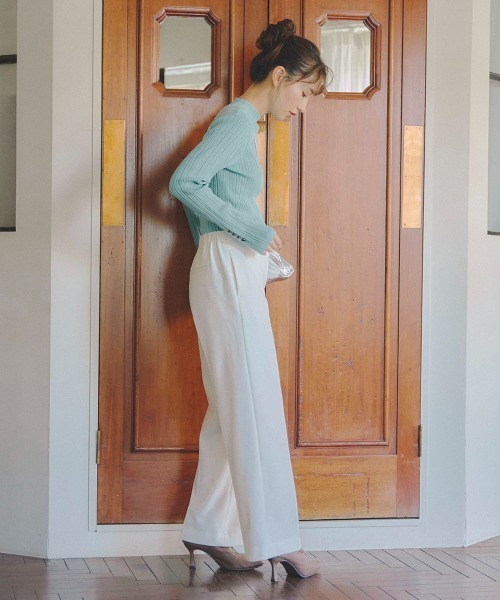 Droite lautreamont（ドロワットロートレアモン）の「両面起毛ワイドパンツ≪洗濯機で洗える≫（スラックス・レディース・オレンジ/オフホワイト/ブラック・S/M/XS）」の5枚目の写真