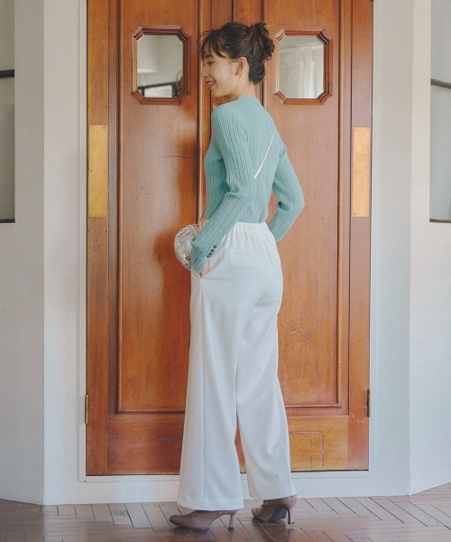 Droite lautreamont（ドロワットロートレアモン）の「両面起毛ワイドパンツ≪洗濯機で洗える≫（スラックス・レディース・オレンジ/オフホワイト/ブラック・S/M/XS）」の7枚目の写真