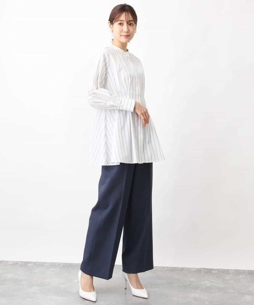 MK MICHEL KLEIN（エムケーミッシェルクラン）の「デニムライクストレートワイドパンツ/洗える（デニムパンツ・レディース・ネイビー/アイボリー・38）」の3枚目の写真