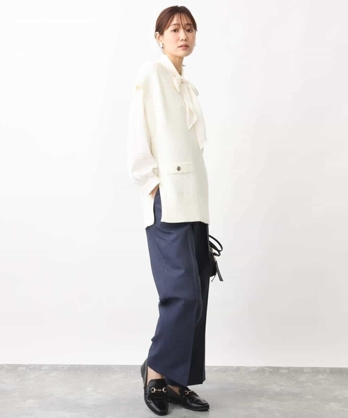 MK MICHEL KLEIN（エムケーミッシェルクラン）の「デニムライクストレートワイドパンツ/洗える（デニムパンツ・レディース・ネイビー/アイボリー・38）」の8枚目の写真