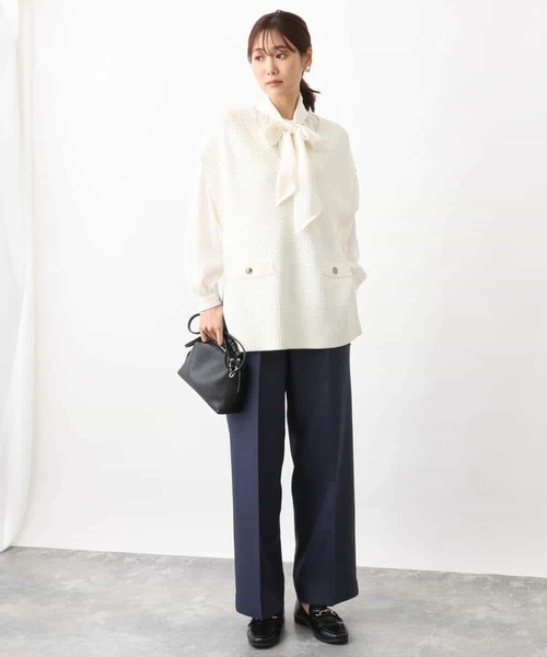 MK MICHEL KLEIN（エムケーミッシェルクラン）の「デニムライクストレートワイドパンツ/洗える（デニムパンツ・レディース・ネイビー/アイボリー・38）」の10枚目の写真