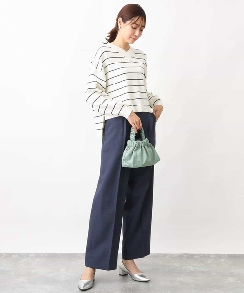 MK MICHEL KLEIN（エムケーミッシェルクラン）の「デニムライクストレートワイドパンツ/洗える（デニムパンツ・レディース・ネイビー/アイボリー・38）」の11枚目の写真