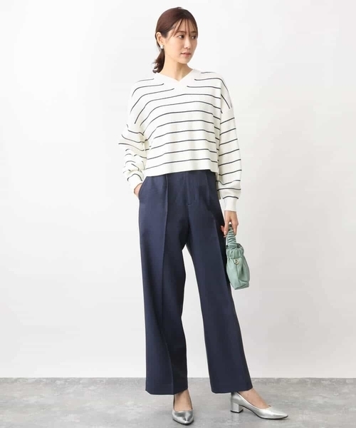 MK MICHEL KLEIN（エムケーミッシェルクラン）の「デニムライクストレートワイドパンツ/洗える（デニムパンツ・レディース・ネイビー/アイボリー・38）」の12枚目の写真