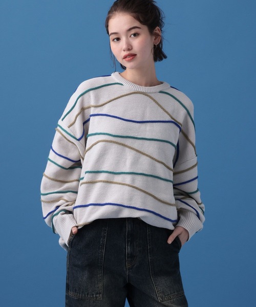 PBLIM（ページボーイリム）の「PBLIM/デザインボーダーニット（ニット/セーター・レディース・ブラック/グリーン/オフホワイト・FREE）」の4枚目の写真