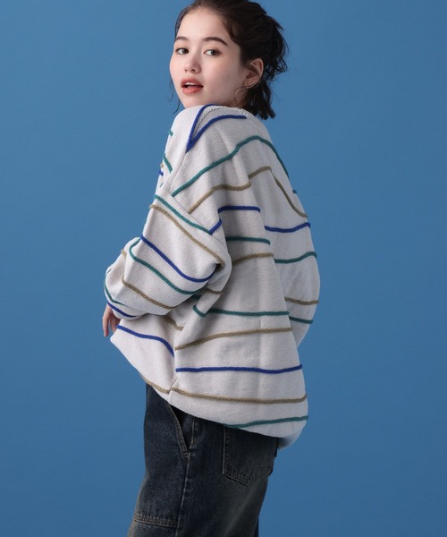 PBLIM（ページボーイリム）の「PBLIM/デザインボーダーニット（ニット/セーター・レディース・ブラック/グリーン/オフホワイト・FREE）」の6枚目の写真