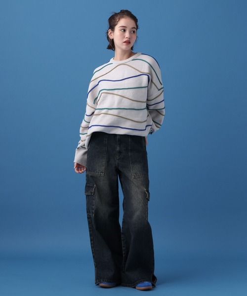 PBLIM（ページボーイリム）の「PBLIM/デザインボーダーニット（ニット/セーター・レディース・ブラック/グリーン/オフホワイト・FREE）」の8枚目の写真