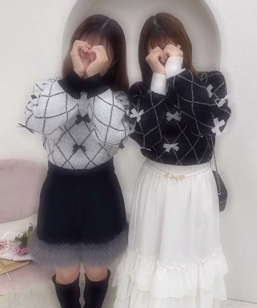 French girly collection リボン×ダイヤジャガードニット【ZOZOTOWN