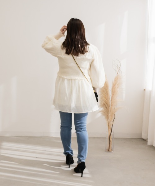 ☆新品タグ付き CLETTE レイヤード風シャーリングブラウス 大きめ LL レイヤード風シャーリングブラウス（シャツ/ブラウス）｜CLETTE
