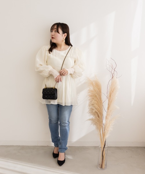 ☆新品タグ付き CLETTE レイヤード風シャーリングブラウス 大きめ LL レイヤード風シャーリングブラウス（シャツ/ブラウス）｜CLETTE