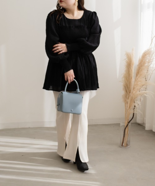 ☆新品タグ付き CLETTE レイヤード風シャーリングブラウス 大きめ LL レイヤード風シャーリングブラウス（シャツ/ブラウス）｜CLETTE