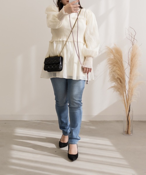 ☆新品タグ付き CLETTE レイヤード風シャーリングブラウス 大きめ LL レイヤード風シャーリングブラウス（シャツ/ブラウス）｜CLETTE