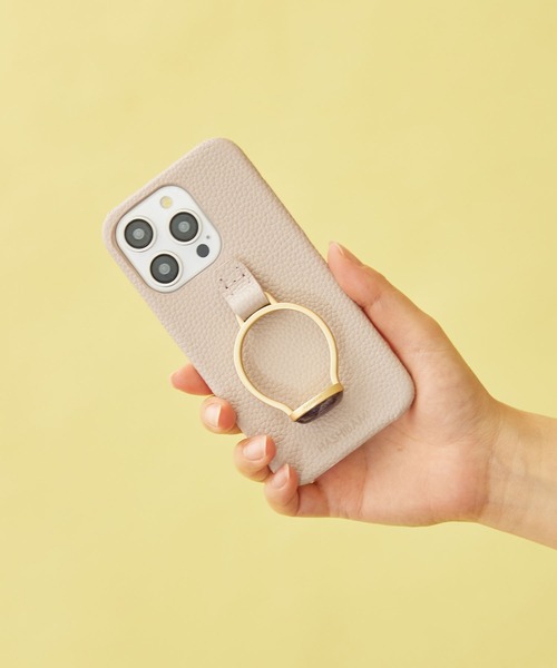 HASHIBAMI（ハシバミ）の「【HASHIBAMI】天然石リング iPhoneケース ※iPhone15pro 用（スマホケース/カバー・レディース・パープル/グレー/シルバー/アクア/レモンイエロー・FREE）」の3枚目の写真