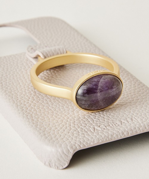 HASHIBAMI（ハシバミ）の「【HASHIBAMI】天然石リング iPhoneケース ※iPhone15pro 用（スマホケース/カバー・レディース・パープル/グレー/シルバー/アクア/レモンイエロー・FREE）」の6枚目の写真