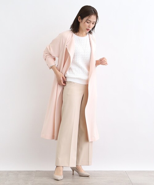 新品未使用品【INDIVI】ジャケット＋ワイドパンツ S　 白　ホワイト セール】【洗える／春カラー】シャンブレーワイドパンツ（その他