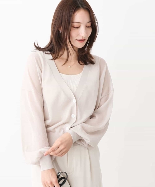 MK MICHEL KLEIN(エムケーミッシェルクラン)の「ドルマンスリーブシアーカーディガン/洗える(カーディガン/ボレロ・レディース・ミント/ライム/ネイビー/グレイッシュベージュ・38)」の2枚目の写真