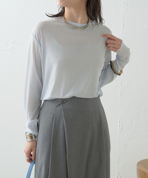 Omekashi（オメカシ）の「シアーロングTシャツ（Tシャツ/カットソー・レディース・オフホワイト/ブラック/ピンク/ブルー/グリーン・FREE）」の4枚目の写真