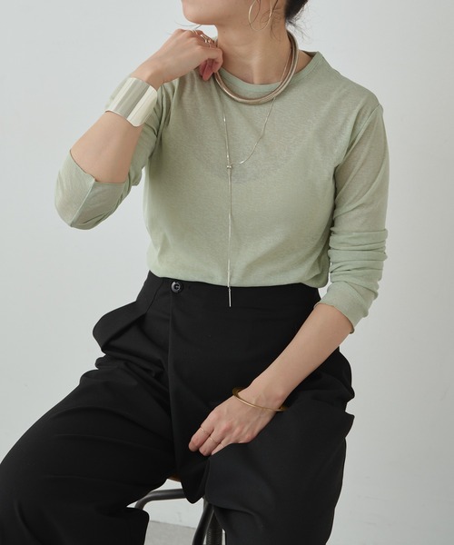 Omekashi（オメカシ）の「シアーロングTシャツ（Tシャツ/カットソー・レディース・オフホワイト/ブラック/ピンク/ブルー/グリーン・FREE）」の3枚目の写真