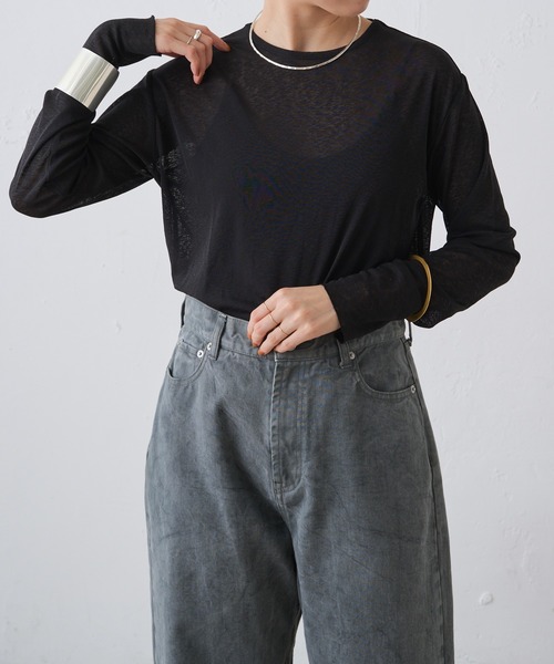 Omekashi（オメカシ）の「シアーロングTシャツ（Tシャツ/カットソー・レディース・オフホワイト/ブラック/ピンク/ブルー/グリーン・FREE）」の15枚目の写真